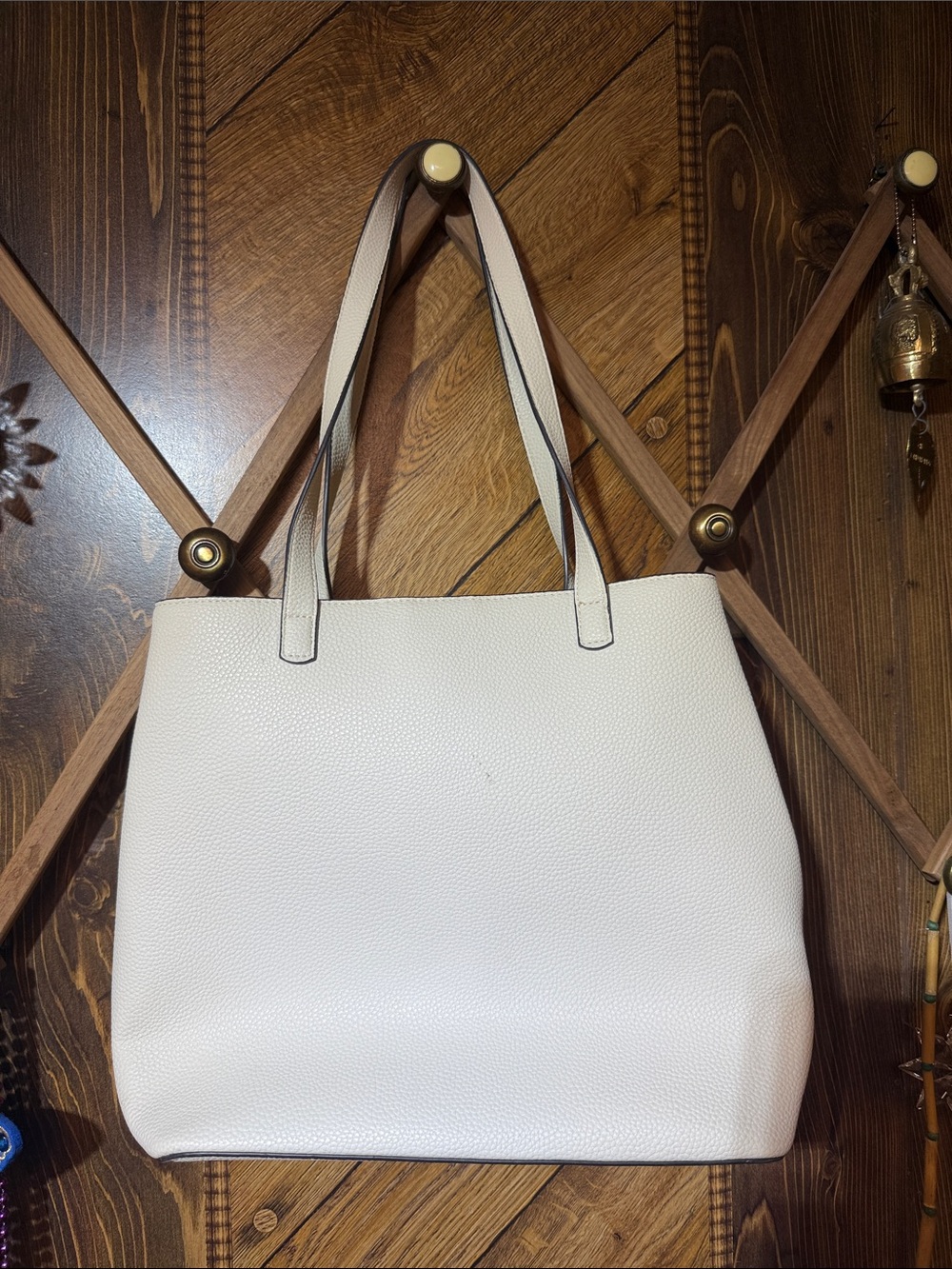 Nanette Lepore Ivory Pebbled Faux Leather Tote with Front Pockets - Picture 5 of 6